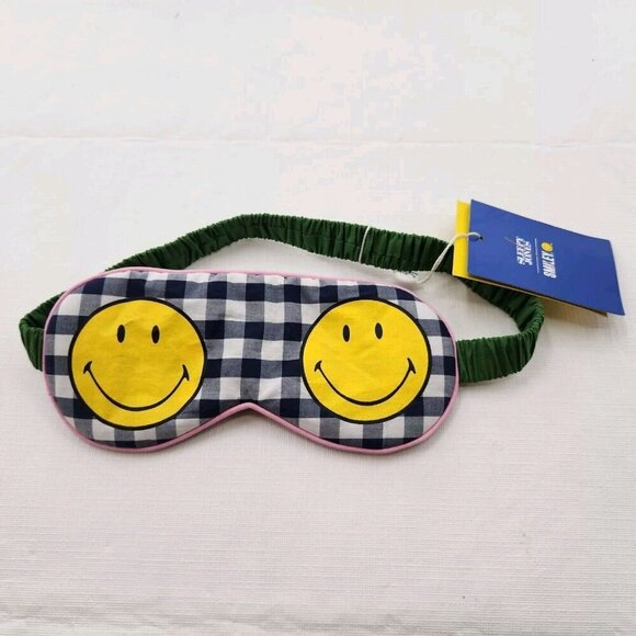 SMILEY X Sleepy Jones Navy Blue  Gingham Check Pink Sleep Eye Mask - Picture 1 of 2